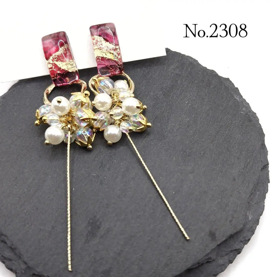 No.2308 Alcohol Ink Art Jala Jala Earrings - Handmade Earrings