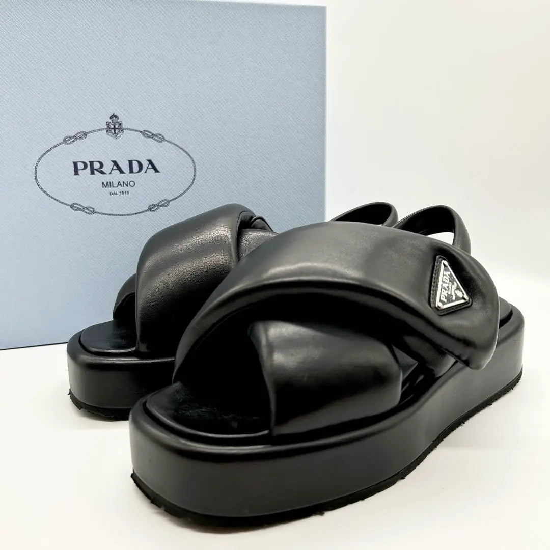 Sandalias de cuña de piel napa acolchada suave PRADA en excelente estado 37