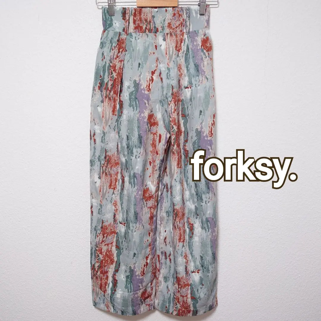 forksy.☆Watercolor paint loose wide tapered pants