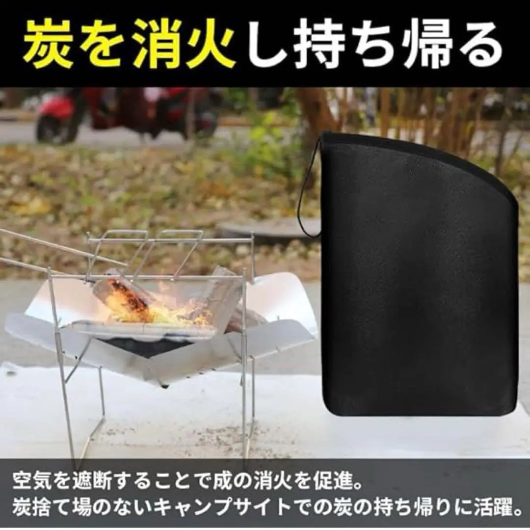 Fire-resistant folding BBQ charcoal treatment bag for camping, free-standing fire extinguishing bag