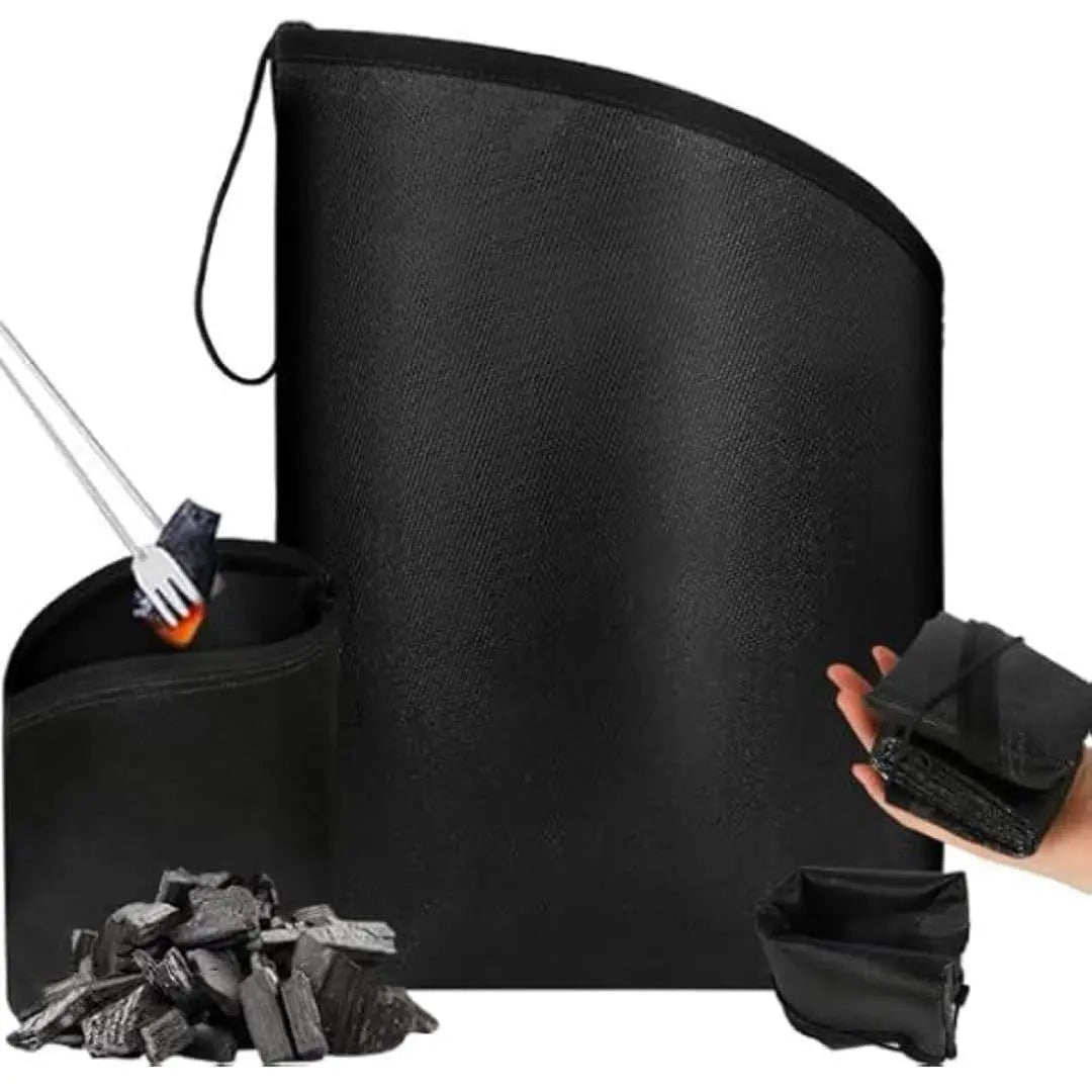 Fire-resistant folding BBQ charcoal treatment bag for camping, free-standing fire extinguishing bag