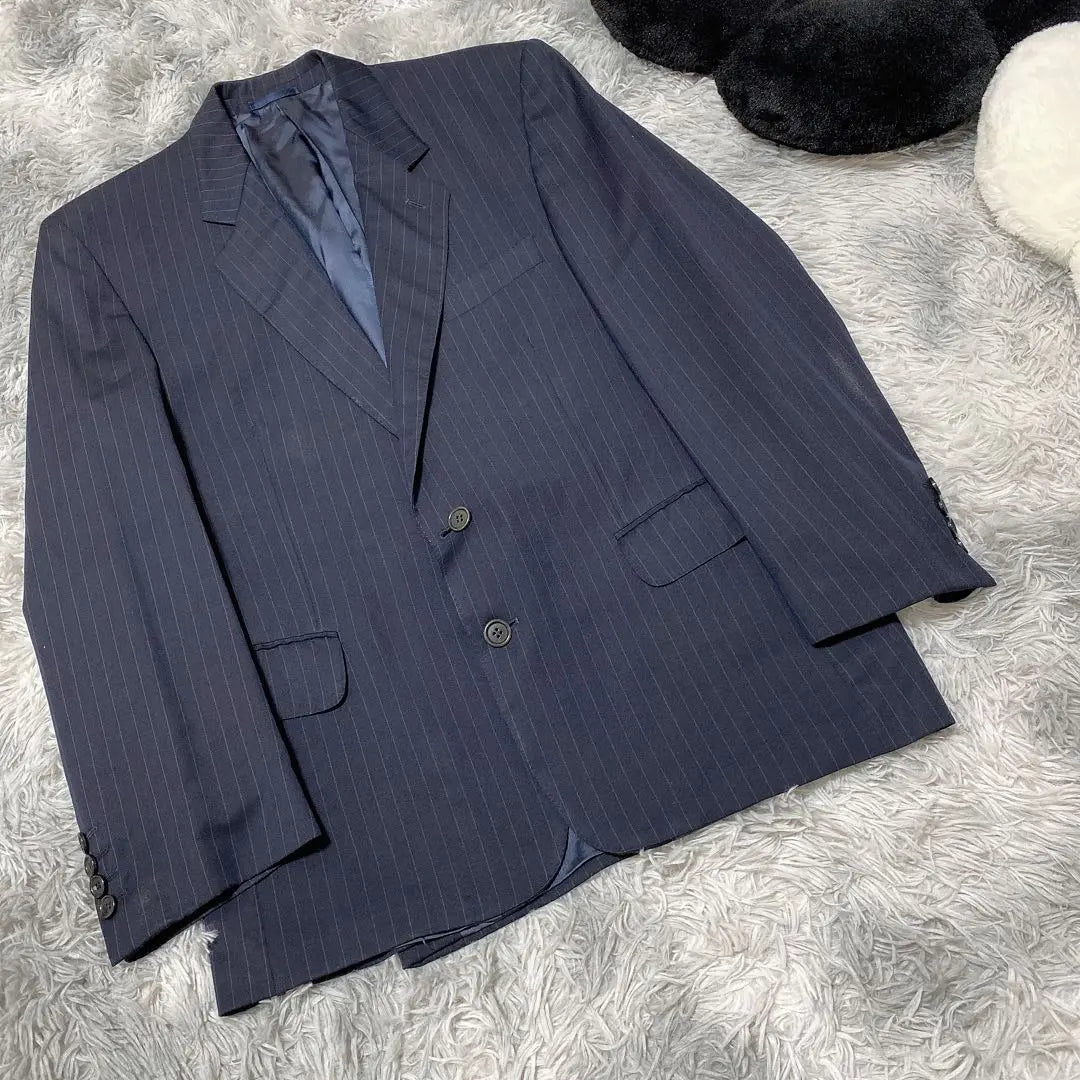 [Jegar] Tailored jacket (M) Black striped navy lining simple