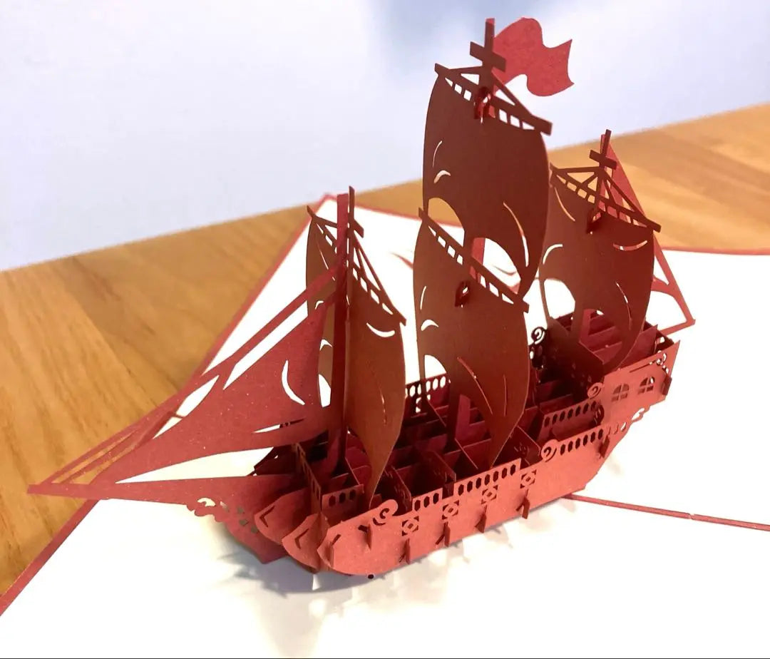 Pop-up card ship pops out when opened Three-dimensional paper craft