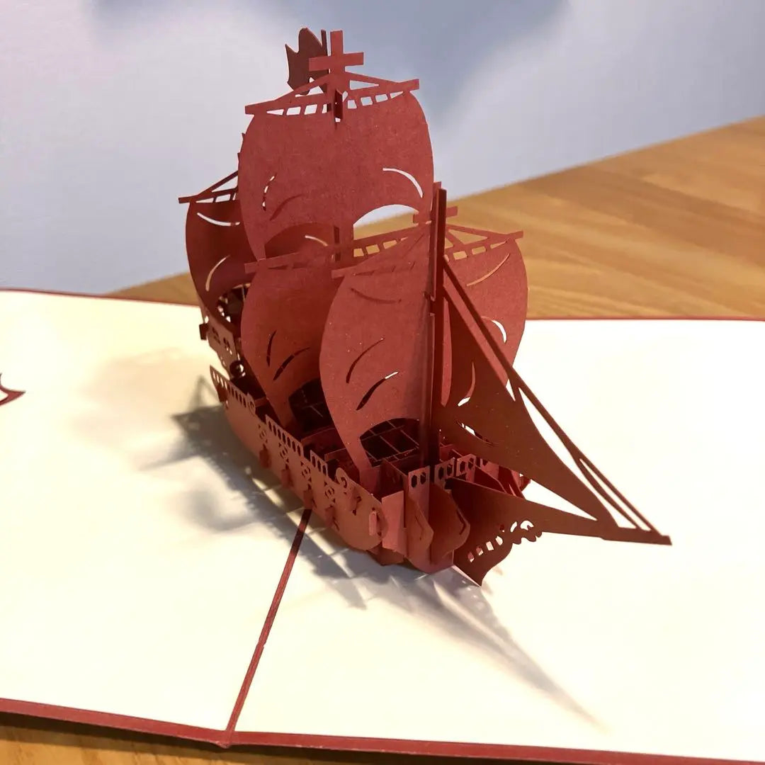 Pop-up card ship pops out when opened Three-dimensional paper craft