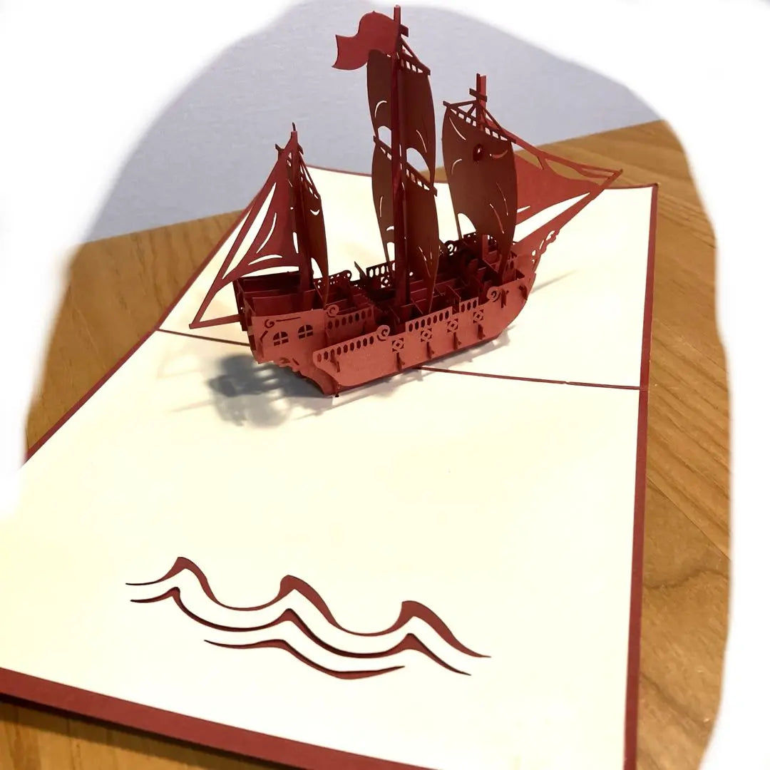 Pop-up card ship pops out when opened Three-dimensional paper craft