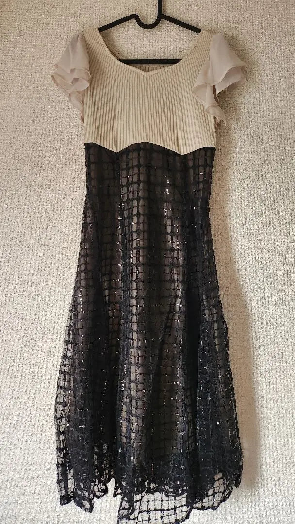 [New and unworn] Dazzlin Sequin Check Corset Dress Beige M