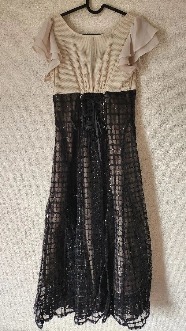 [New and unworn] Dazzlin Sequin Check Corset Dress Beige M