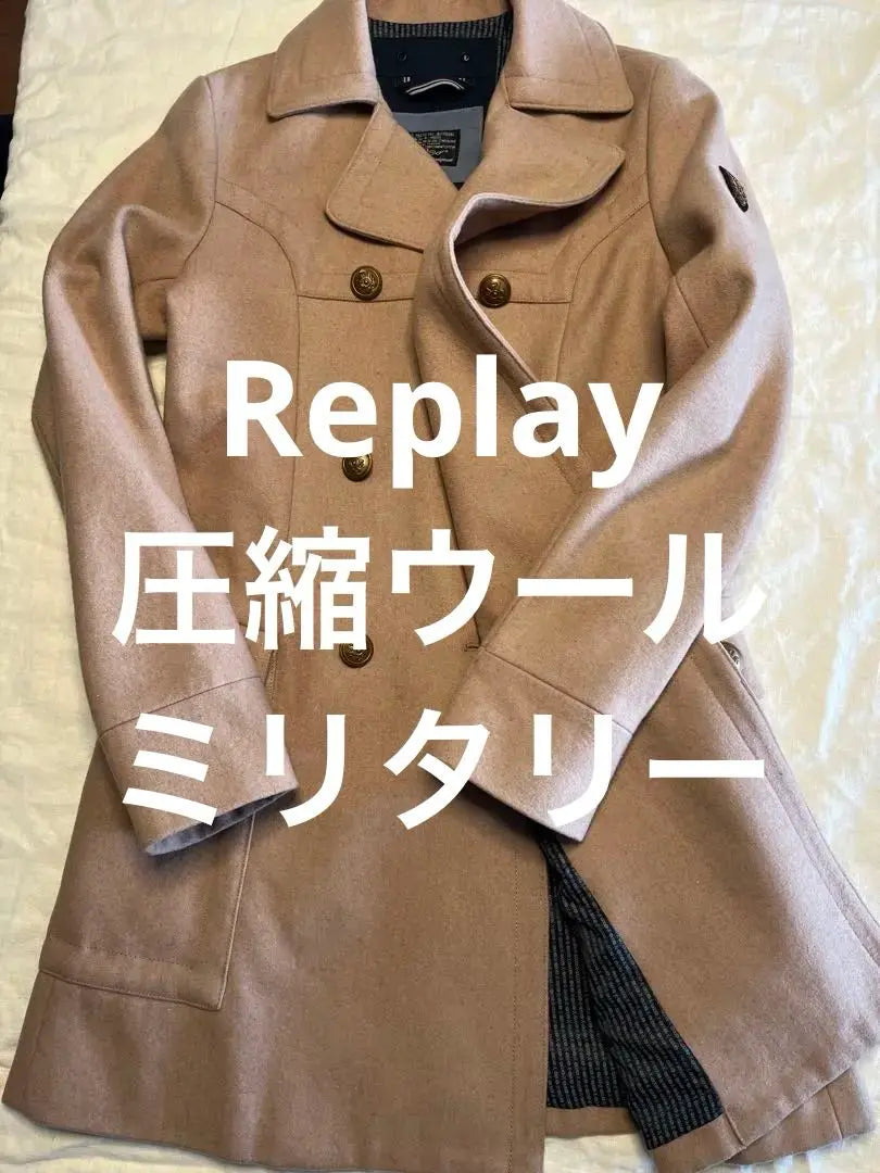 List price 60,000 yen Ever over replay compressed wool coat military gold button | 定価6万円越　リプレイ　圧縮ウール　コート　ミリタリー　金ボタン