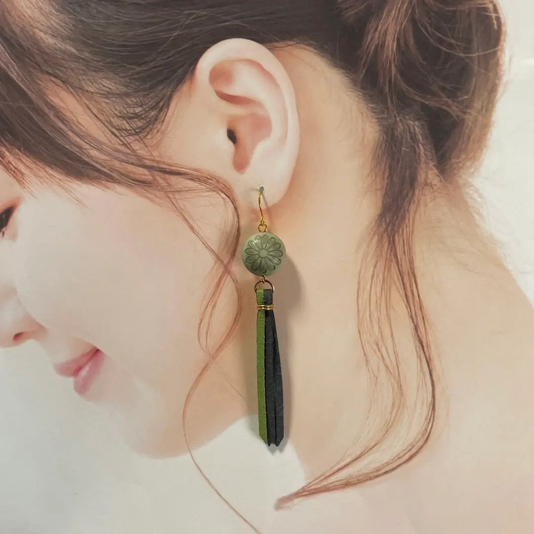 Green Tassel Handmade Earrings