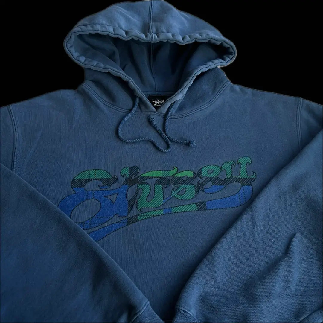 “Big Logo” old stussy print hoodie M 00s navy