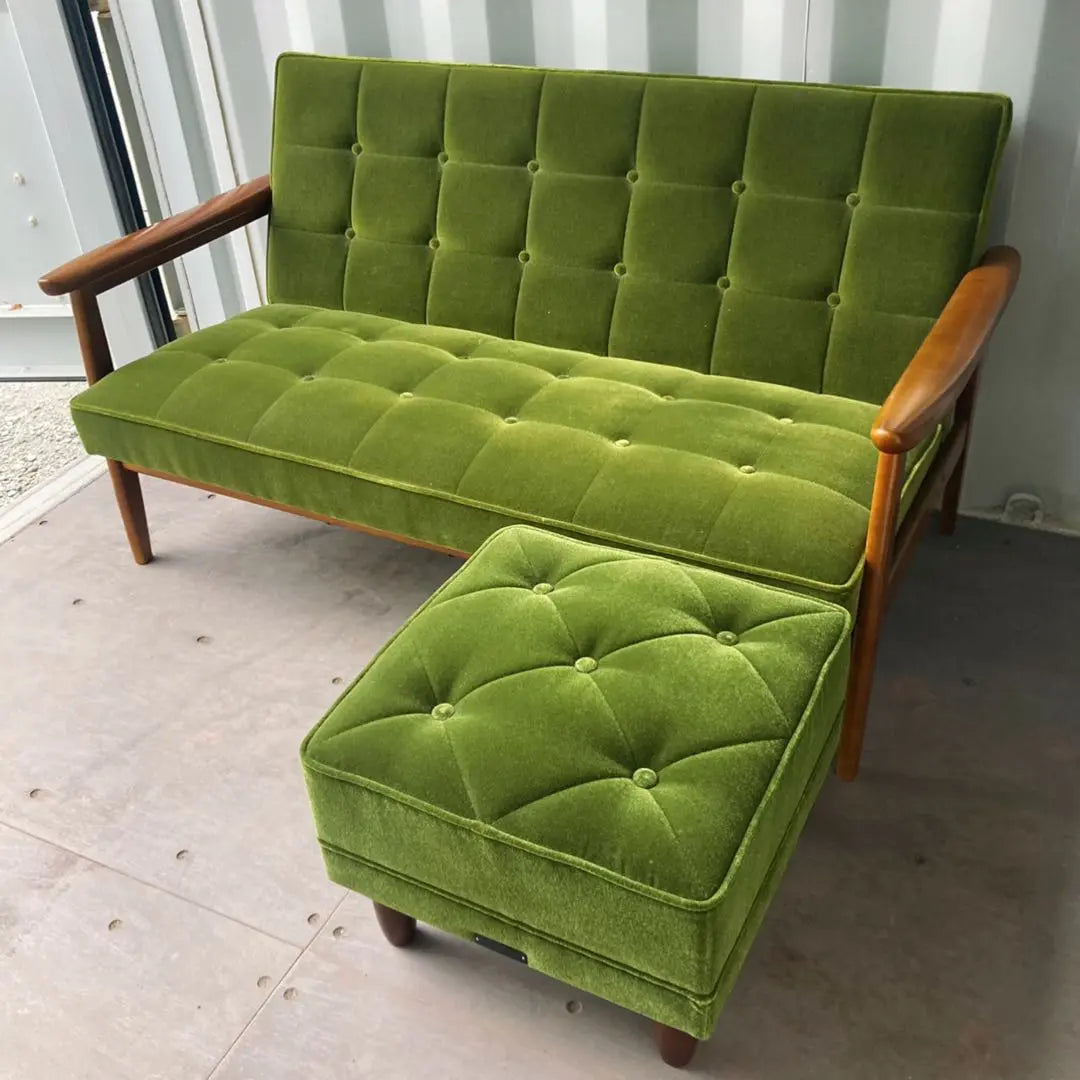 Installation is free! Karimoku K chair 2 seater with moquet green sofa ottoman✨