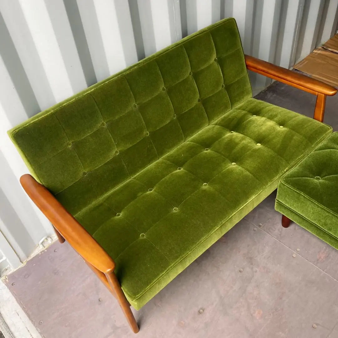 Installation is free! Karimoku K chair 2 seater with moquet green sofa ottoman✨