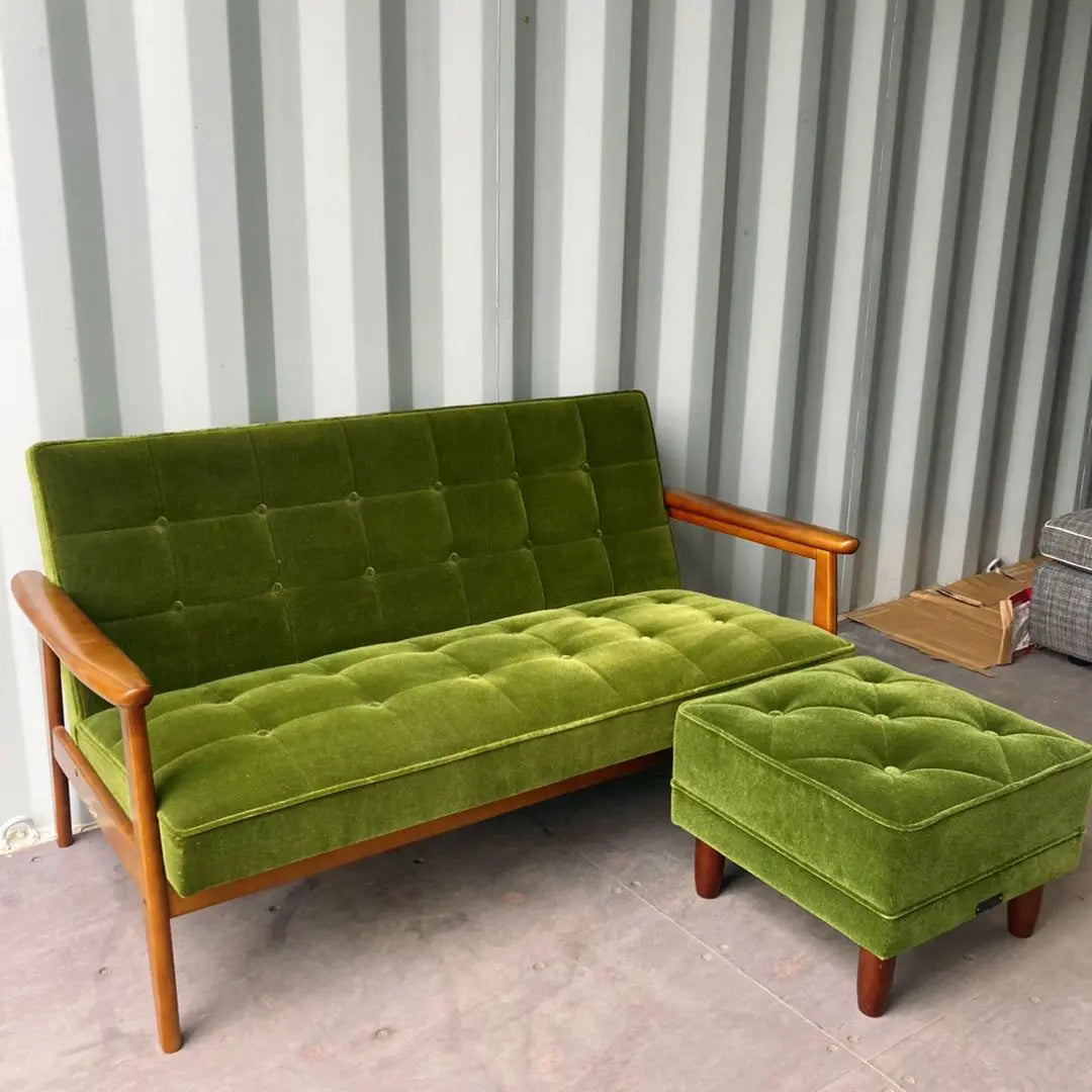 Installation is free! Karimoku K chair 2 seater with moquet green sofa ottoman✨