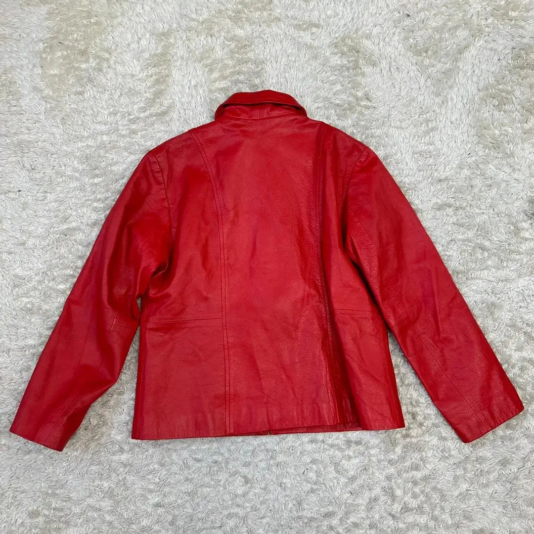 Women's Red Leather Jacket Cowhide Outerwear Zip-up