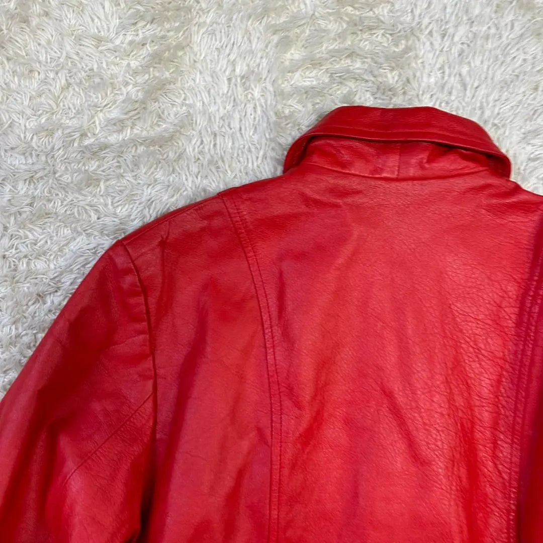 Women's Red Leather Jacket Cowhide Outerwear Zip-up