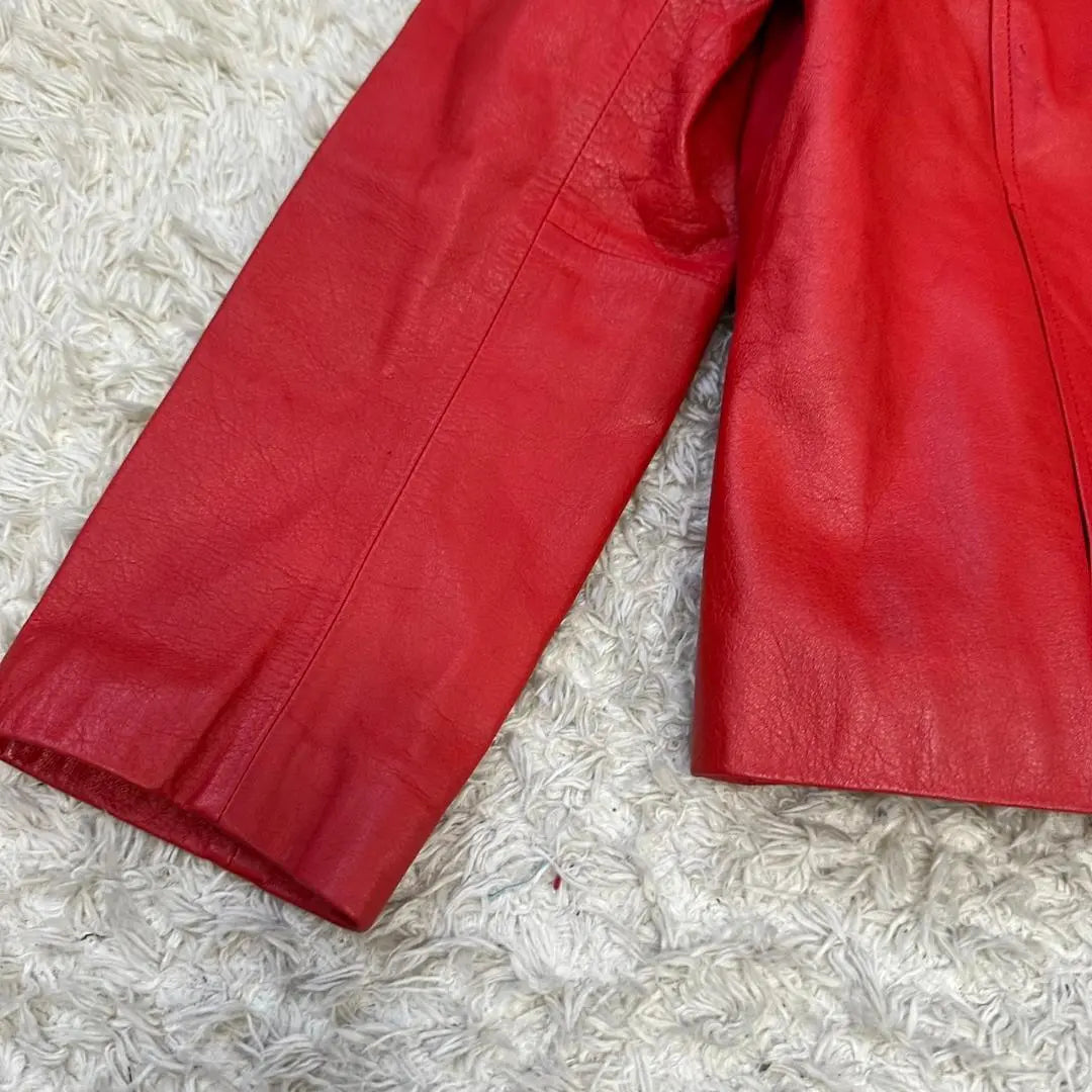 Women's Red Leather Jacket Cowhide Outerwear Zip-up