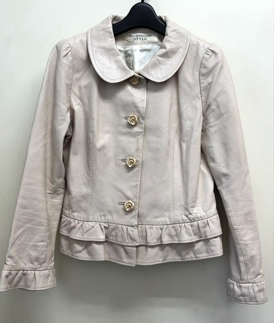 KOJI WATANABE Beige leather jacket with ruffles, size 11