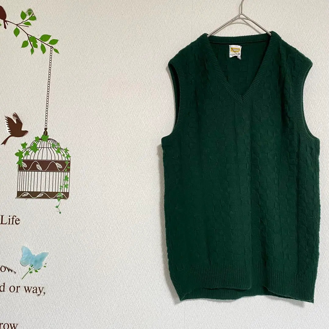 DRUMMOND/ V-neck knit vest used clothing green M