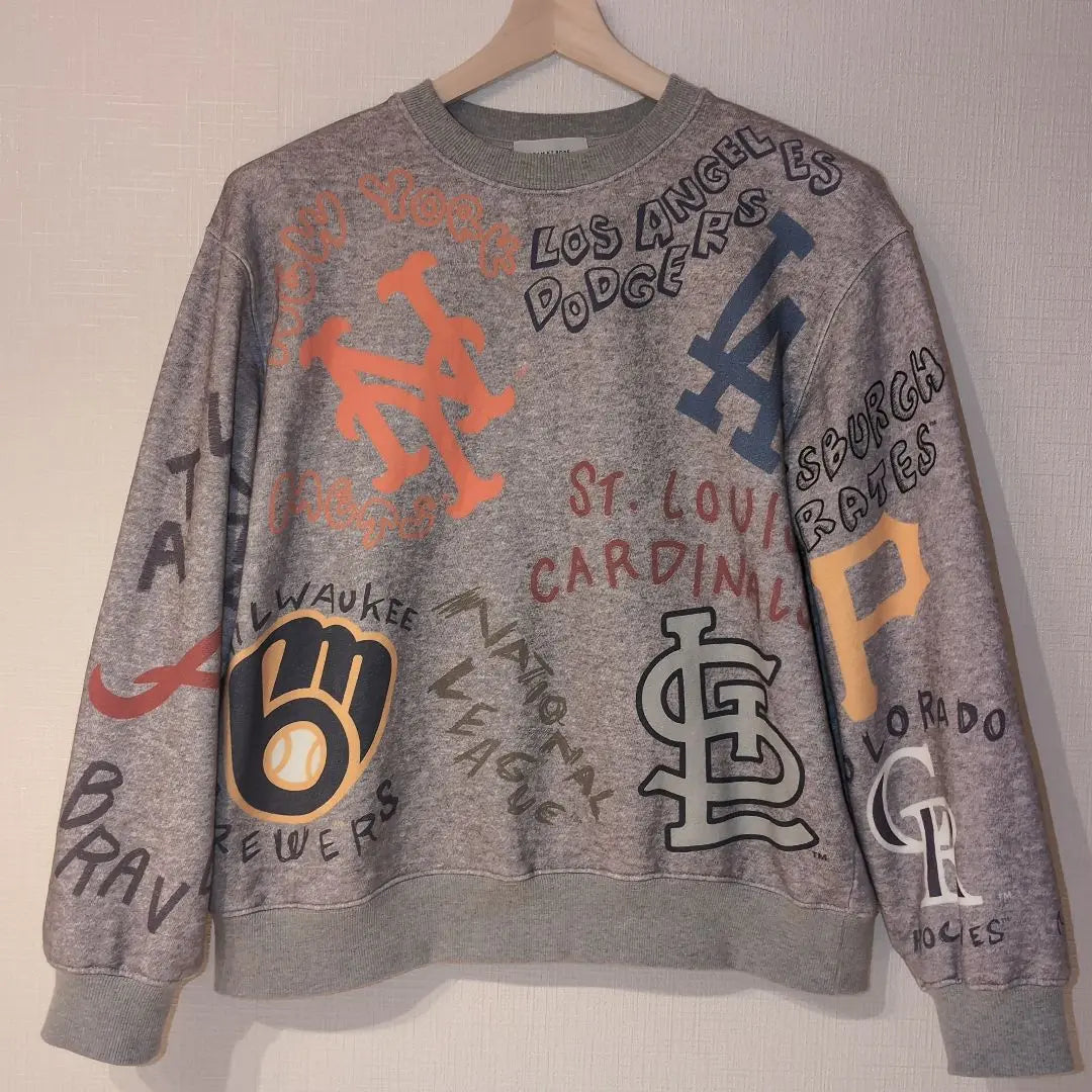 Adam Elope MLB Handwritten All-over Pattern Sweatshirt M Size Charcoal