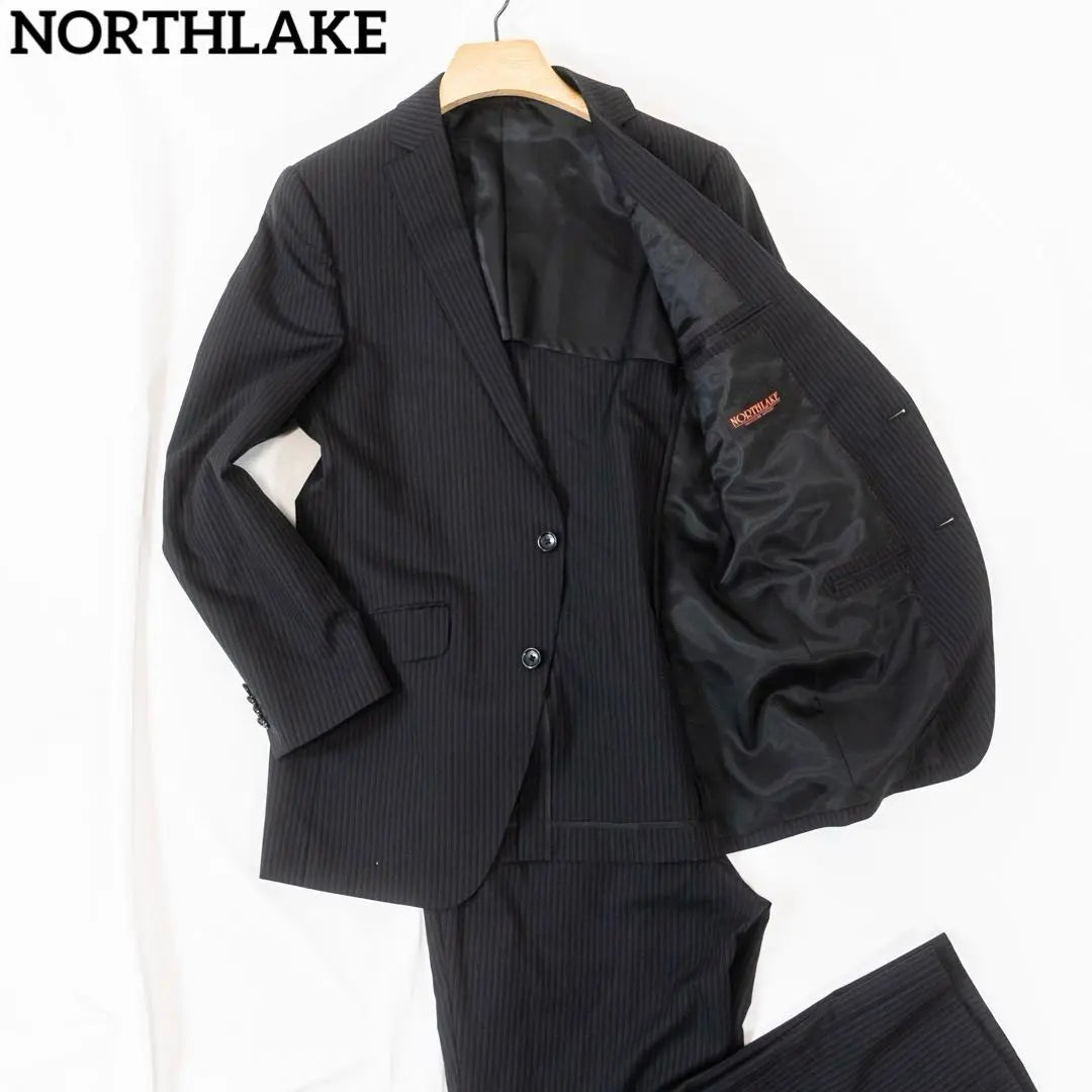 ☆Buen estado☆Traje de negocios NORTHLAKE Mezcla de seda Estampado de rayas Talla grande