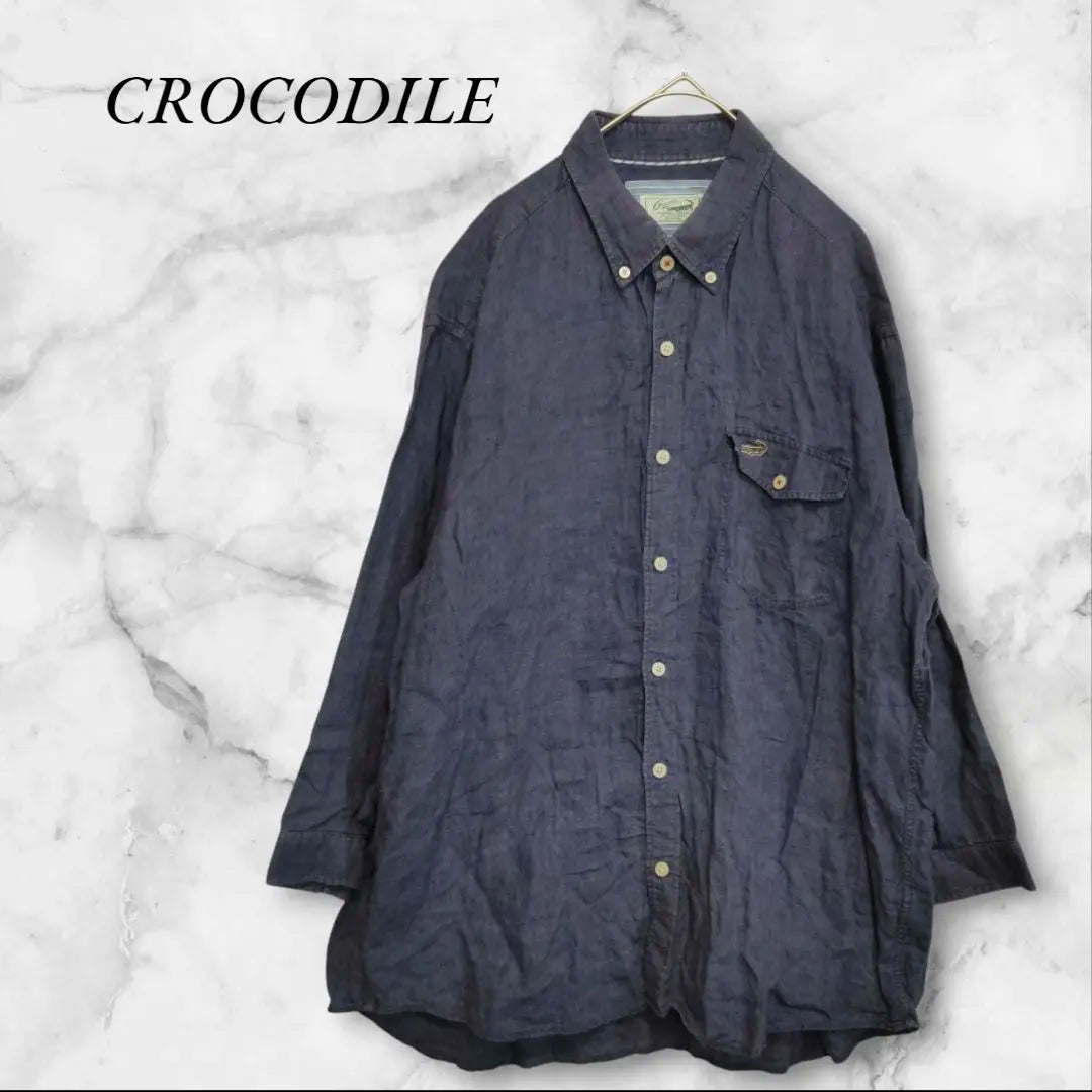 Crocodile Long Sleeve Shirt [LL] Navy Navy Linen 100% Linen Logo Button Down Haori