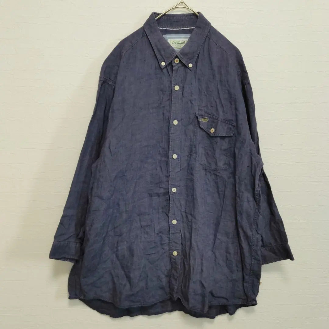 Crocodile Long Sleeve Shirt [LL] Navy Navy Linen 100% Linen Logo Button Down Haori