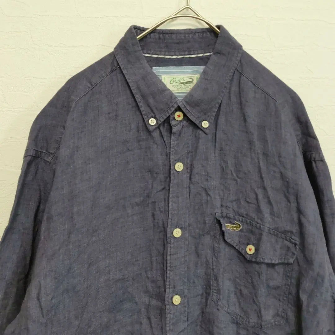 Crocodile Long Sleeve Shirt [LL] Navy Navy Linen 100% Linen Logo Button Down Haori