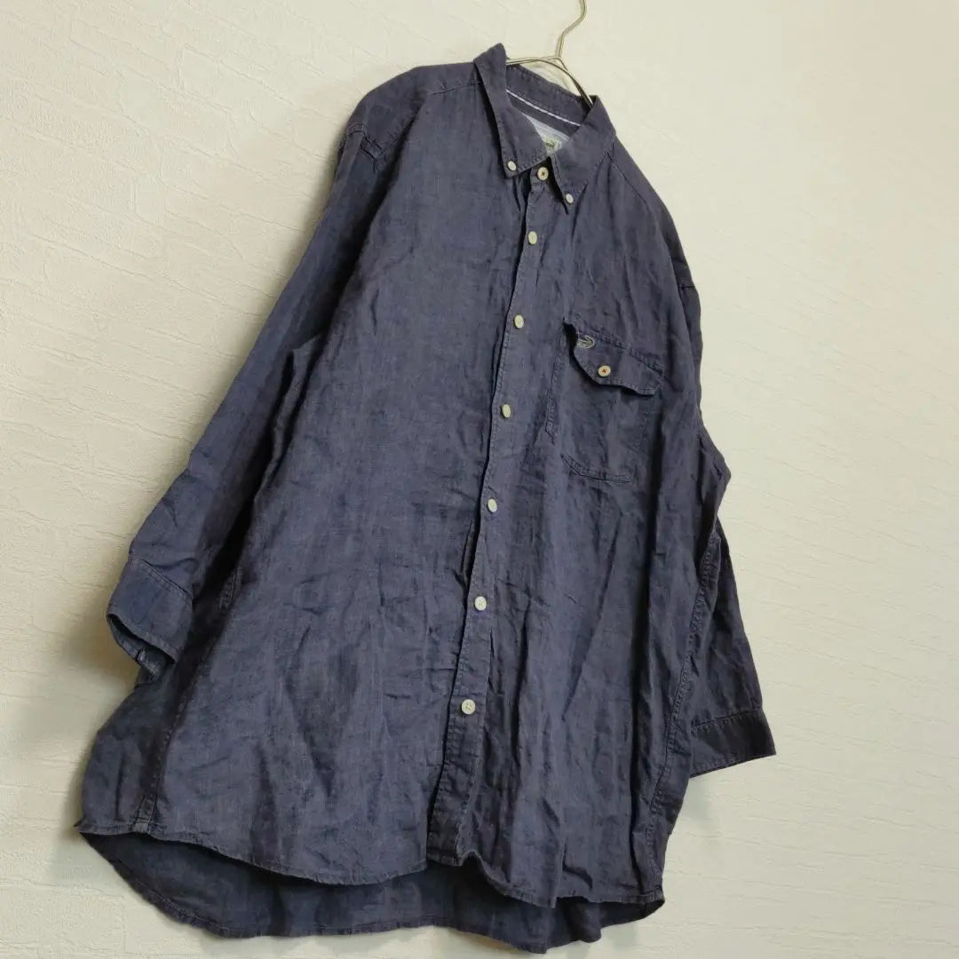 Crocodile Long Sleeve Shirt [LL] Navy Navy Linen 100% Linen Logo Button Down Haori