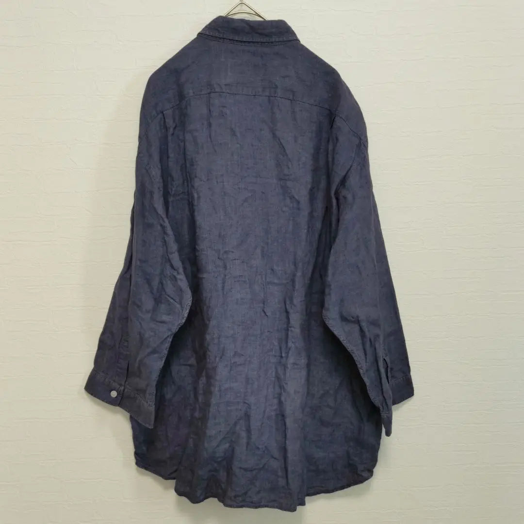 Crocodile Long Sleeve Shirt [LL] Navy Navy Linen 100% Linen Logo Button Down Haori