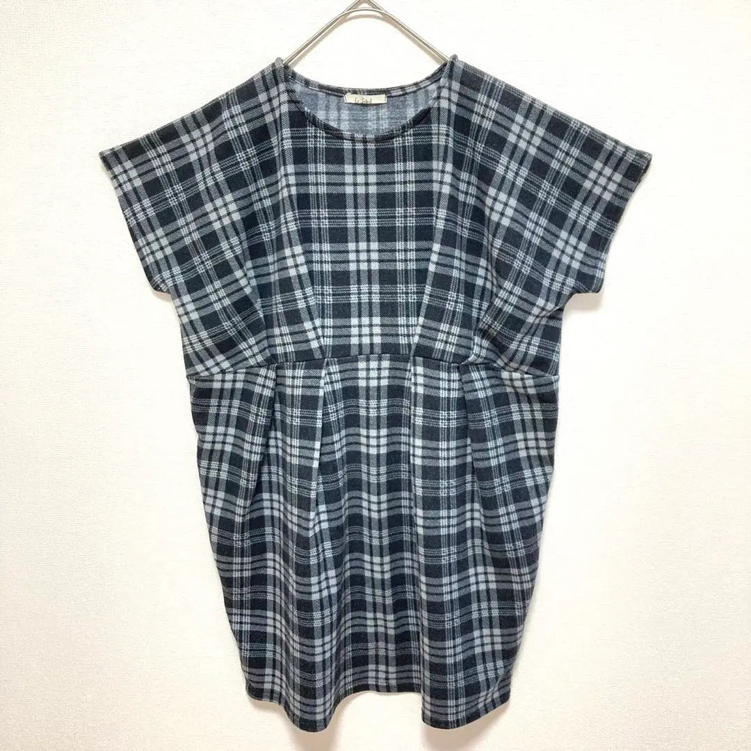 [Le Sabil] Checkered dress, tunic, short sleeve, waist change, M