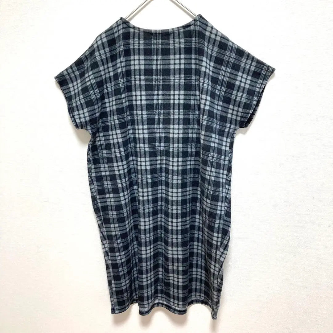 [Le Sabil] Checkered dress, tunic, short sleeve, waist change, M