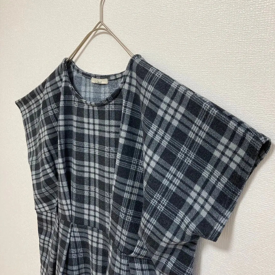 [Le Sabil] Checkered dress, tunic, short sleeve, waist change, M