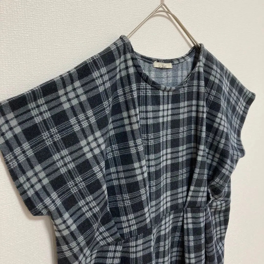 [Le Sabil] Checkered dress, tunic, short sleeve, waist change, M