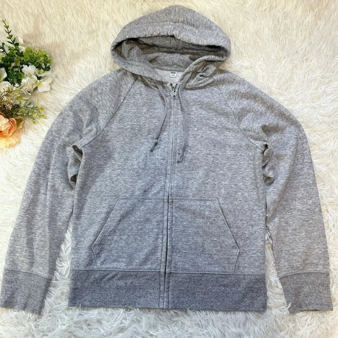 UNIQLO M Gray Hooded Parka M Size Long Sleeve Plain