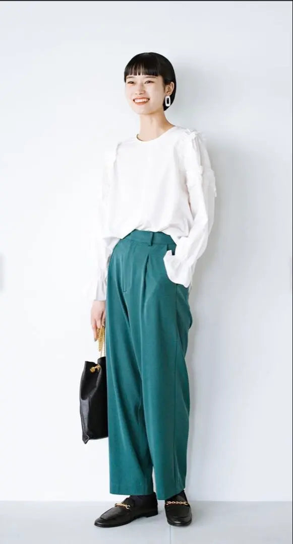 haco comfortable colored pants green tuck pants