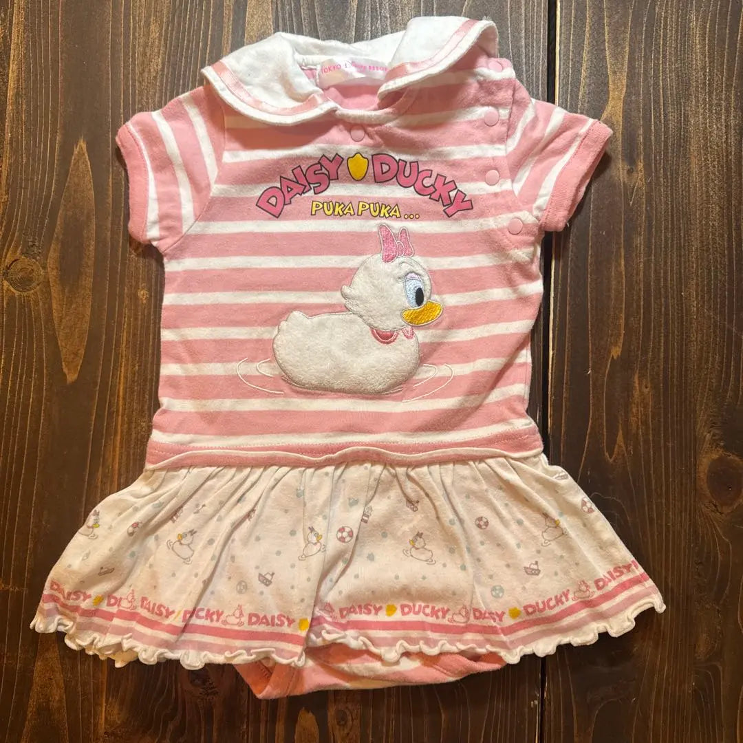 Tokyo Disney Resort Daisy Duck Romper 80 Short Sleeve Pink Marine Pattern