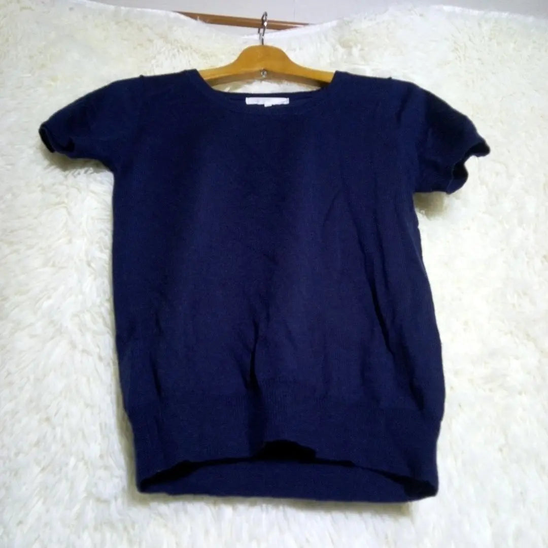 Kumikyoku [2] Women's Knit Sweater Short Sleeves Hair Blend Navy