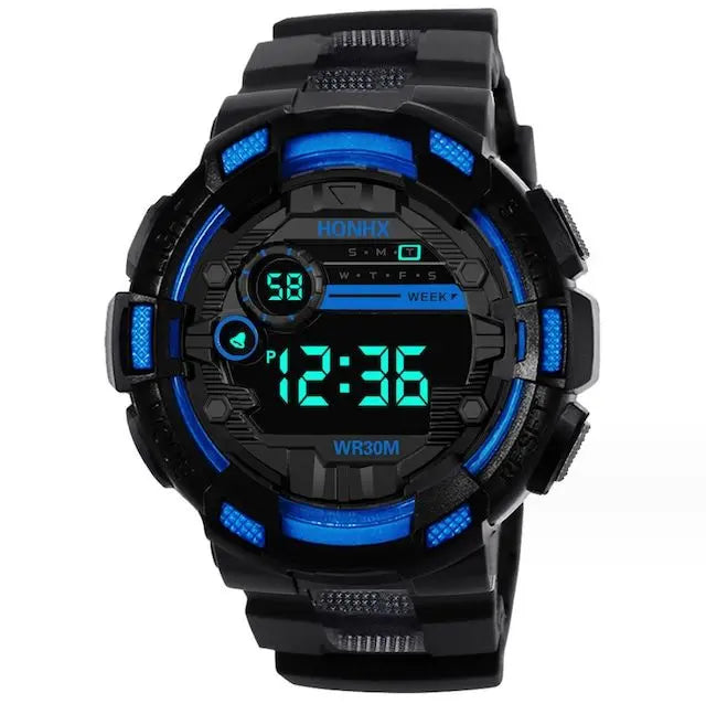 New LED Digital Multifunctional Men's Women's Watch Black/Blue | 新品 LED デジタル多機能 メンズ レディース 腕時計 黒/青