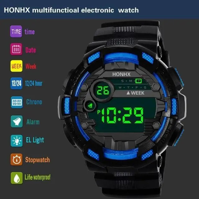 Nuevo reloj LED digital multifuncional para hombre y mujer negro/azul | 新品 LED デジタル多機能 メンズ レディース 腕時計 黒/青