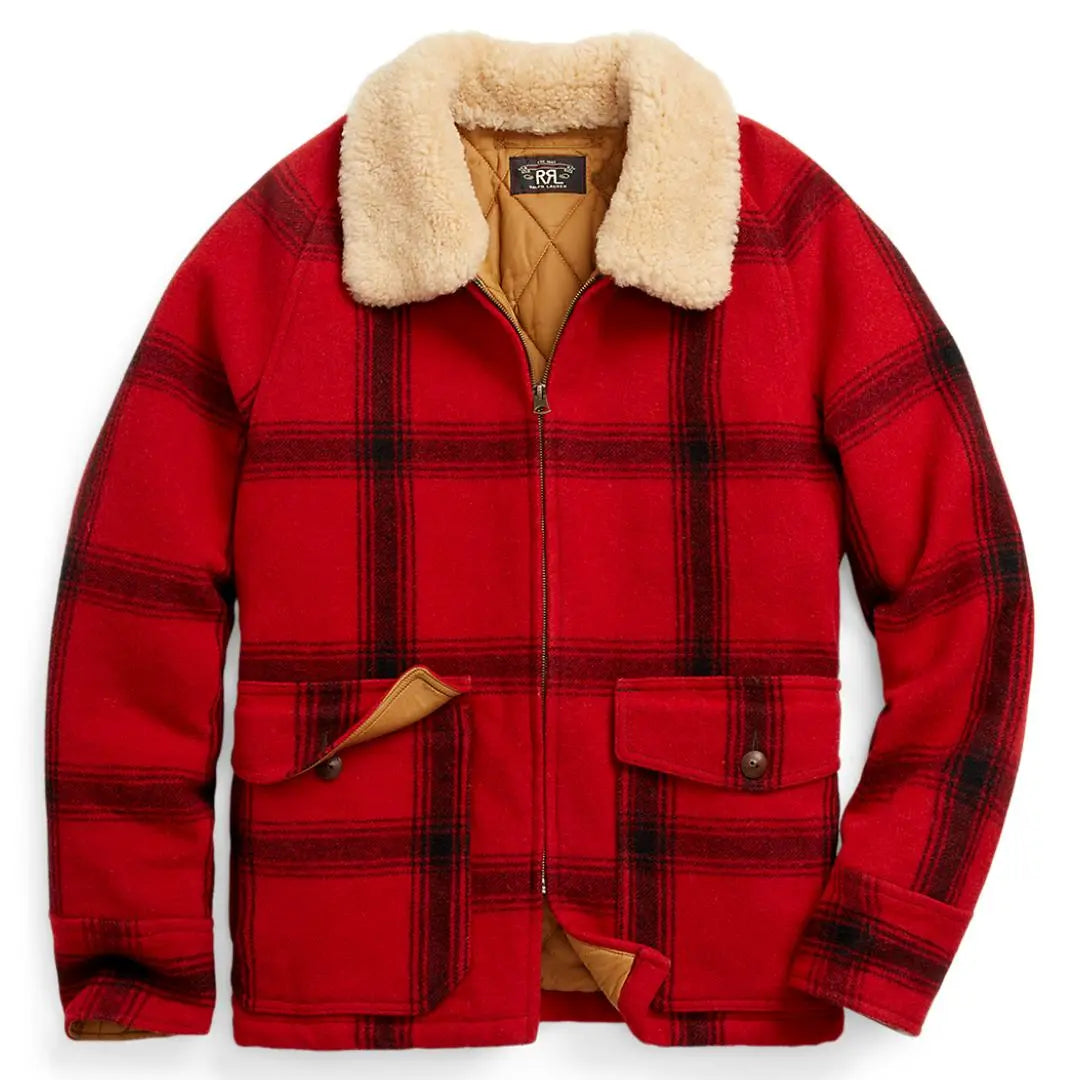 [New and unused] Double RL Shearing Collar Plaid Wool Jacket M