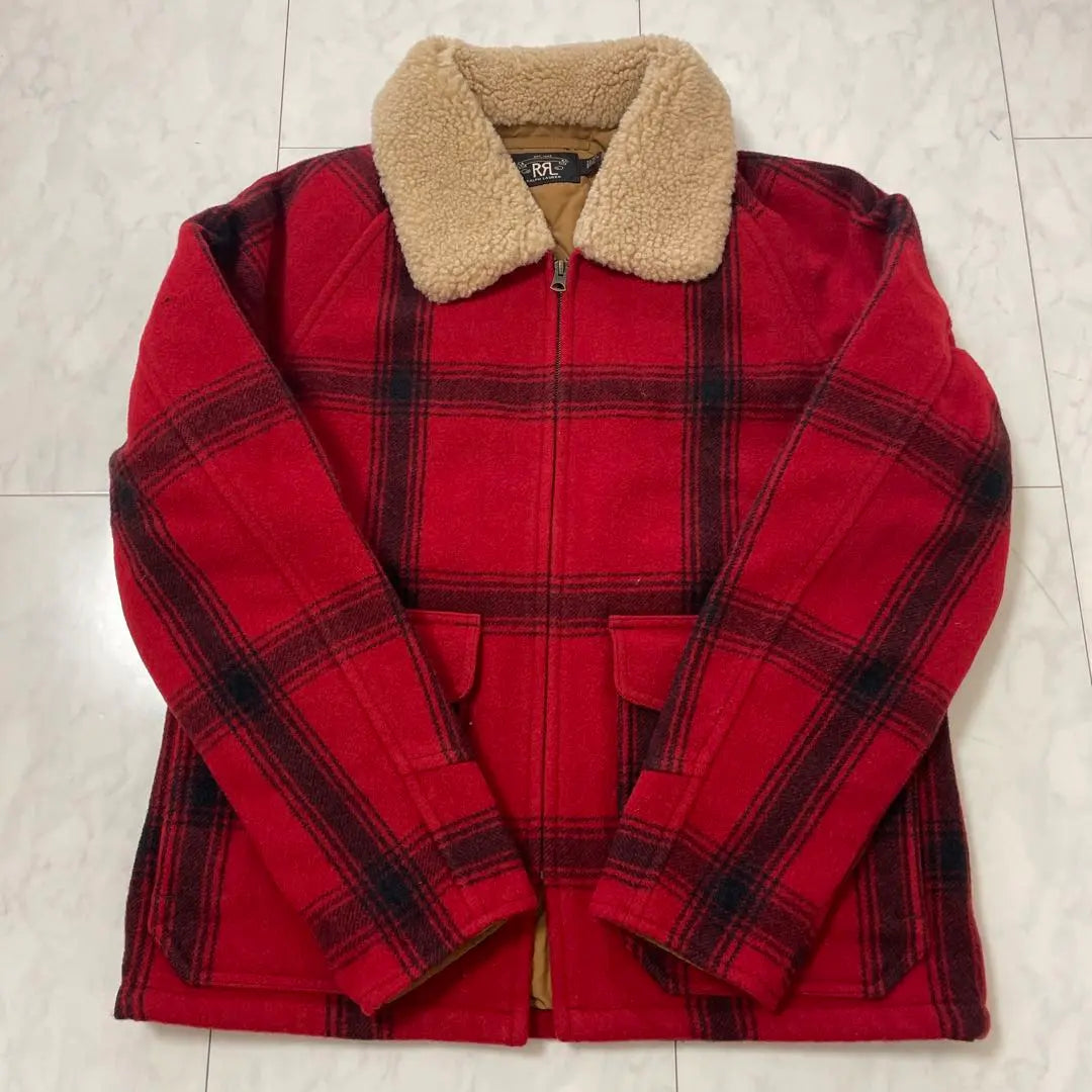 [New and unused] Double RL Shearing Collar Plaid Wool Jacket M