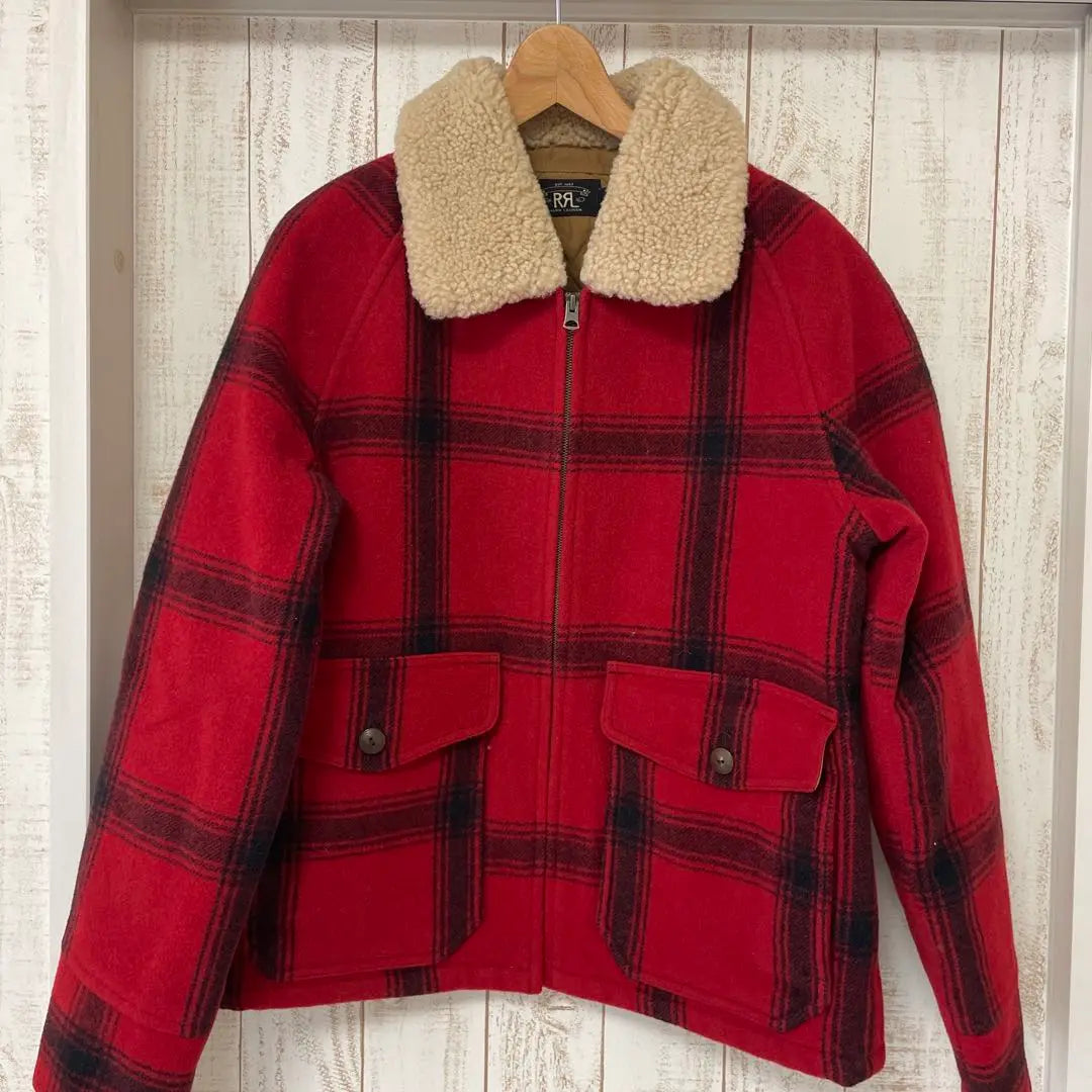 [New and unused] Double RL Shearing Collar Plaid Wool Jacket M