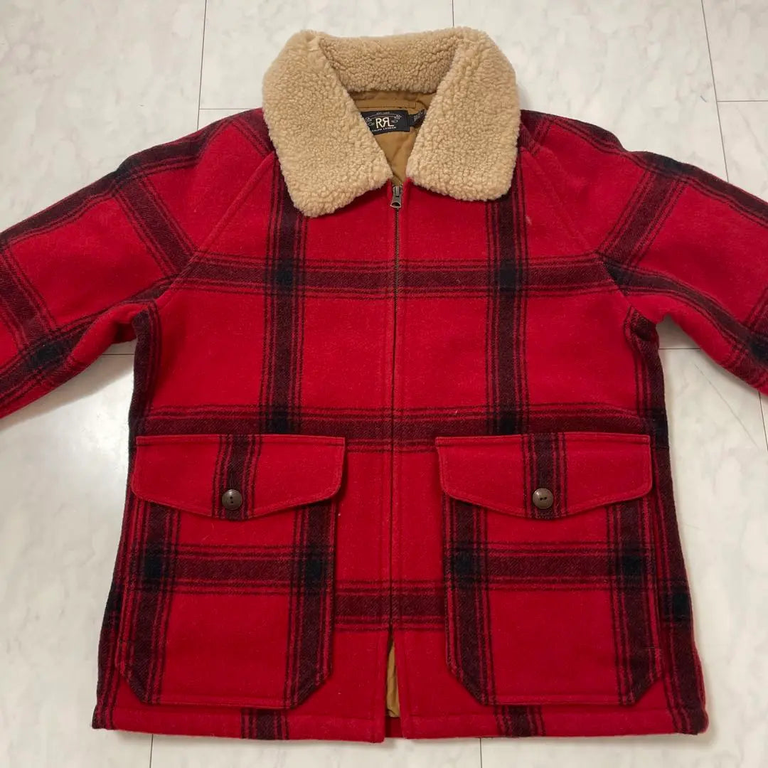 [New and unused] Double RL Shearing Collar Plaid Wool Jacket M