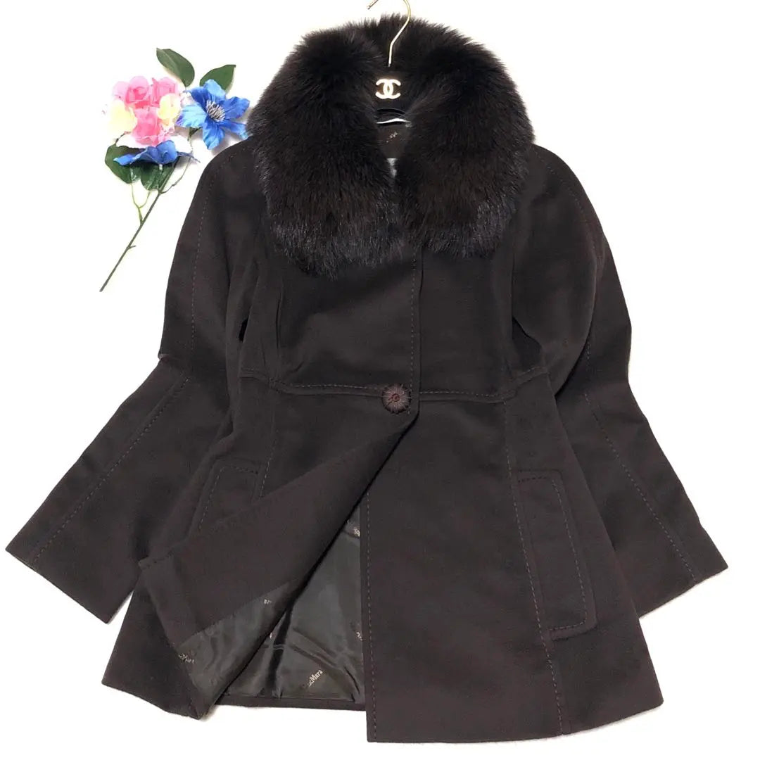 Unused grade Max Mara Half coat Fox fur Silver tag Dark brown