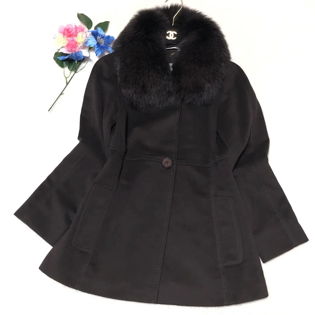 Unused grade Max Mara Half coat Fox fur Silver tag Dark brown