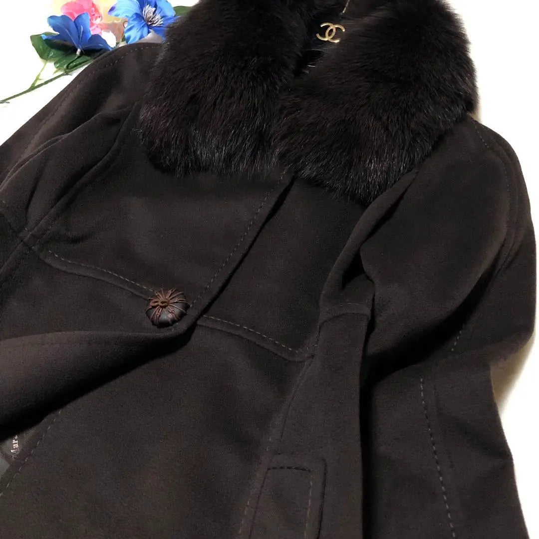 Unused grade Max Mara Half coat Fox fur Silver tag Dark brown