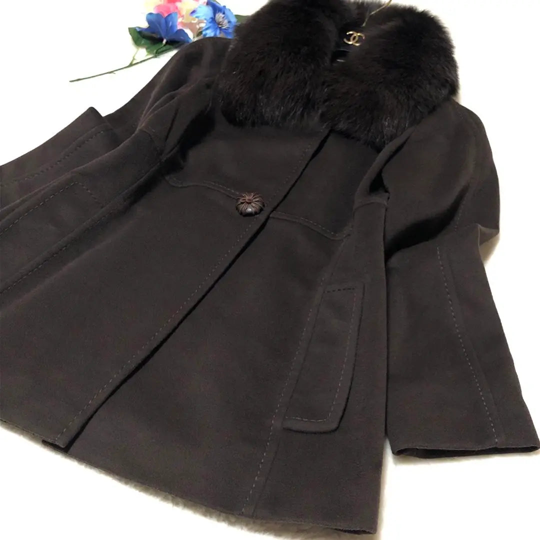 Unused grade Max Mara Half coat Fox fur Silver tag Dark brown