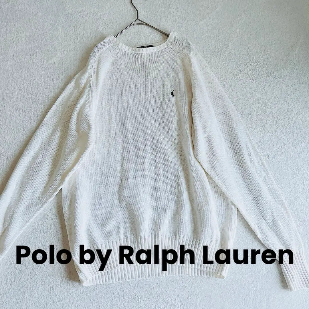 Polo Vi Ralph Lauren Horse Logo Cotton Knit Loose Sweater White