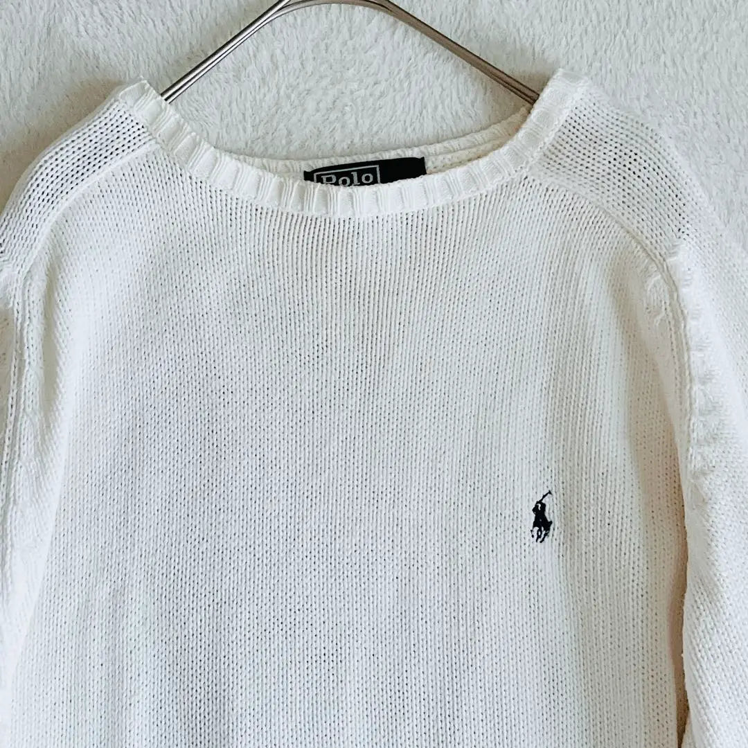 Polo Vi Ralph Lauren Horse Logo Cotton Knit Loose Sweater White