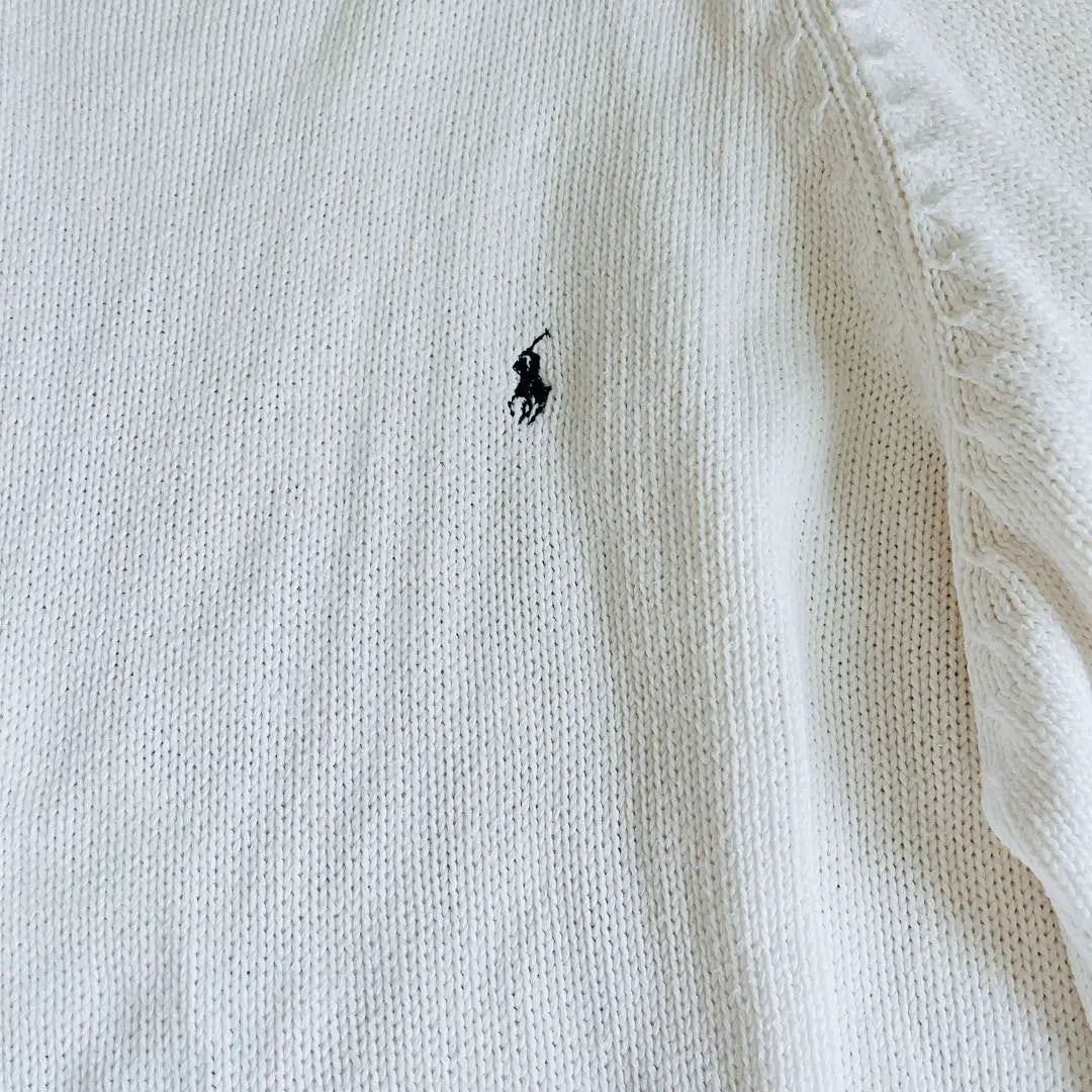 Polo Vi Ralph Lauren Horse Logo Cotton Knit Loose Sweater White